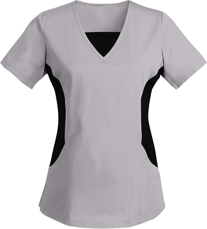Women's Scrub Top V-Neck Tops, Moisture Wicking and Stretch Breathable Housekeeping Uniforms, Medical Nurse Shirt