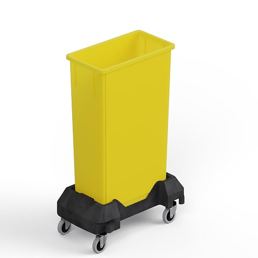 23 Gallon Yellow Rectangular Slim Trash Can with Dolly | Great for Home, Commercial, or Restaurant Use.