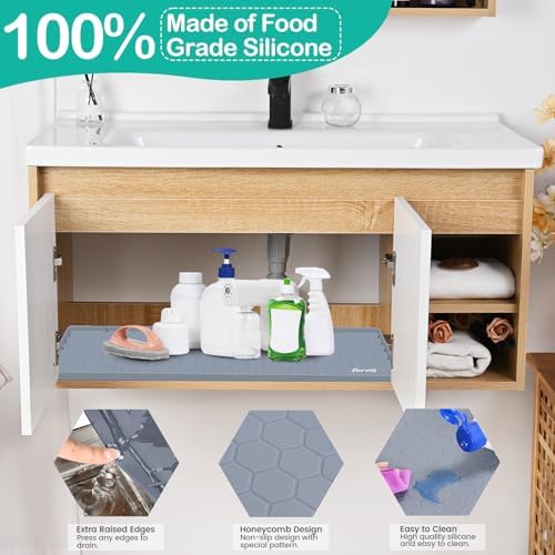 Silicone Under Sink Mat, 28"x19", Waterproof Cabinet Liner, Grey | Shelf Liner, Cabinet Protector, Home Organizer, for Kitchen, Bathroom, Multipurpose, Leak Proof, Easy Clean, Drip Tray, Clean