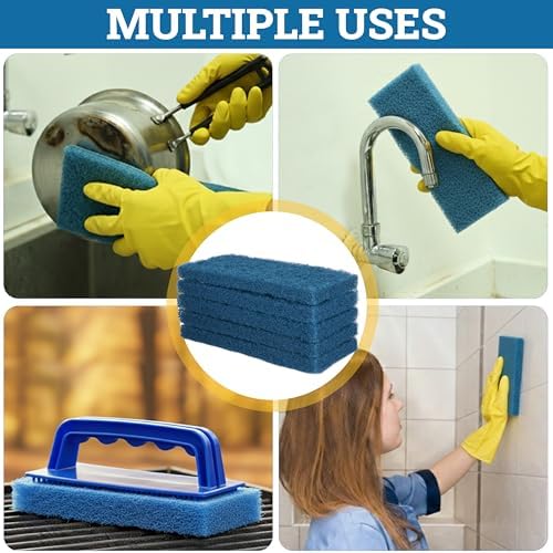 KLEEN HANDLER Medium Duty Cleaning Scrub Pad, Pack of 20,Blue, 10 x 4.6 in | Scouring Sponges for Kitchens, Bathrooms, Counters and Floors Cleaning