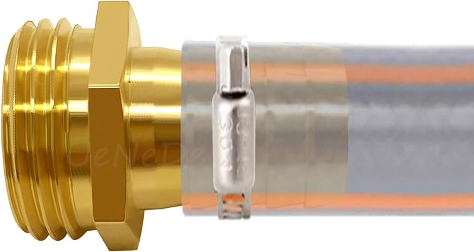 Uenede Brass 5/8" Barb x 3/4" GHT Male Garden Hose End Connector, 2PCS | Splicer Mender Repair Fitting Fit for 5/8"ID Garden Hose Includes Clamps
