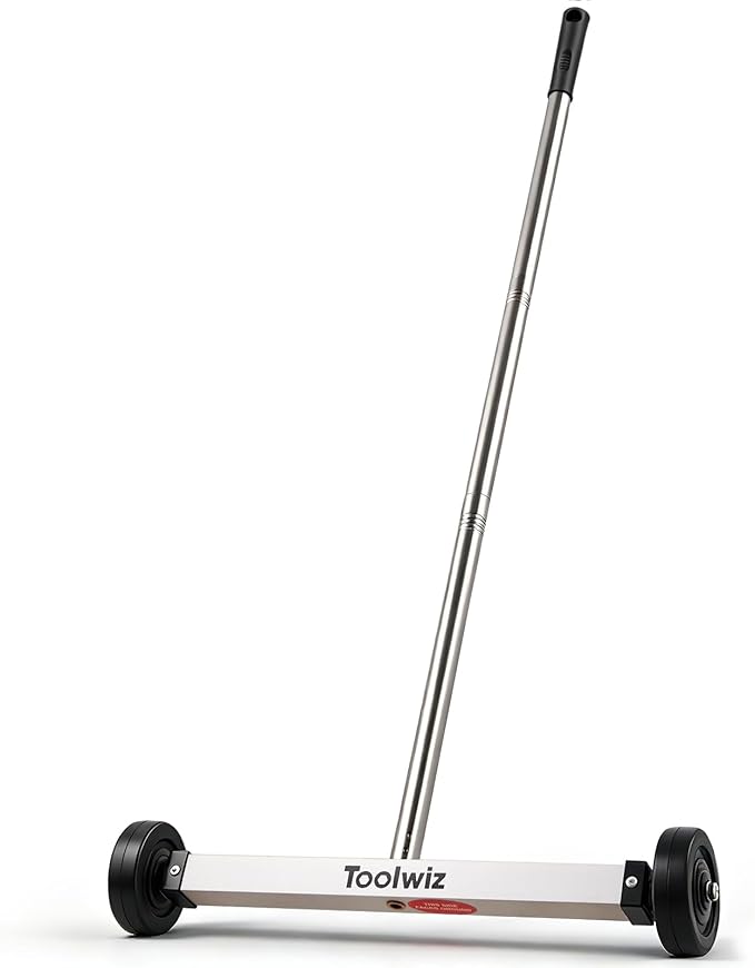 Toolwiz 15" Rolling Magnetic Sweeper 10 Lbs Rolling Magnetic Sweeper | 10lbs Capacity Sweeper, Magnetic Pick Up Tool, Lightweight with Wheels, For Nails, Screws & Metal Debris