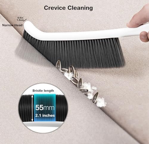 Dust Brush 14" Narrow Skinny Soft Bristle Broom | Long Handheld Whisk Cleaning Tight Space Bed Couch Drafting Clothes Upholstery Art