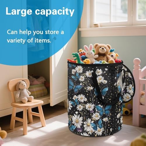 doginthehole Daisy Butterfly Moon Portable Trash Can Large Foldable Big Camping Can with Lid Storage Bag Pop Up Trash Cans for Parties, 22.83x17.71 in