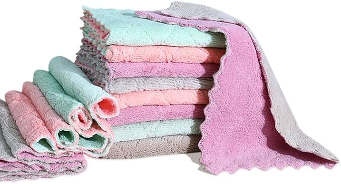 12 Pack Cleaning Cloth Kitchen Cloth, Dish Towels Super Absorbent Coral Velvet Dishtowels, Microfiber Premium Soft Tea Towels, Quick Dry Rags, Multipurpose Reusable Washcloths, Non-Stick Oil Cloths.