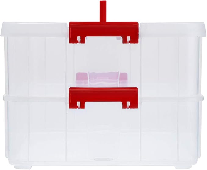 BTSKY 2 Layer Stack & Carry Box, Plastic Multipurpose Portable Storage Container Box Handled Organizer Storage Box for Organizing Stationery, Sewing, Art Craft, Jewelry and Beauty Supplies(Red) | Multipurpose Craft Organizers and Storage for Organizing...
