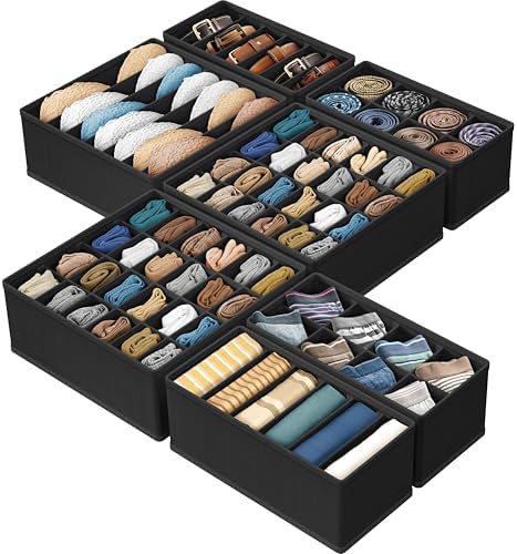 Simple Houseware Closet Underwear Organizer Drawer Divider Assorted 7 pcs | Black