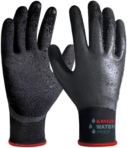 KAYGO Waterproof Work Gloves, Non-Slip Double Latex Coated, KG150 | Lightweight & Durable, Excellent Grip for Gardening, Construction, Fishing & Cleaning, for Men & Women