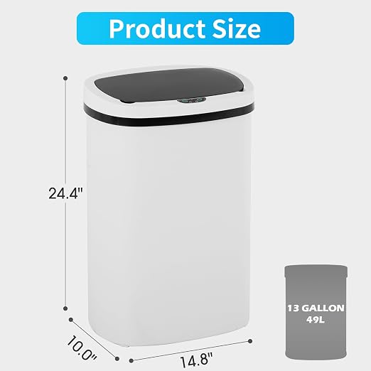 BestOffice Kitchen Trash Can Broken-Resistant Plastic Touch Free High-Capacity Garbage Can with Lid for Bedroom Bathroom Home Office 50 Liter 13 Gallon Garbage Can Automatic Waste Can (White)