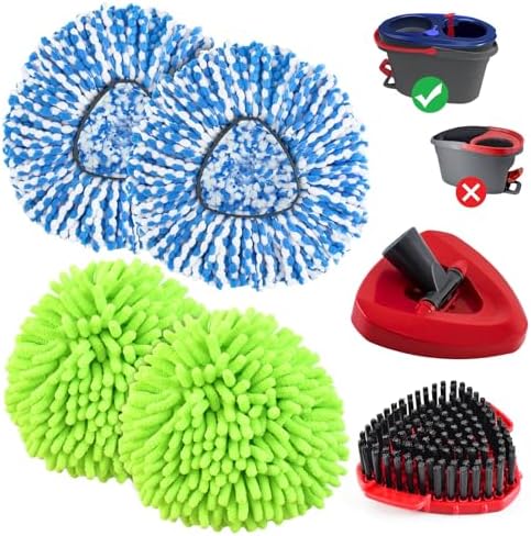 6 Pack Mop Heads Replacements for O Cedar, Spin Mop Replacement Head for OCedar RinseClean 2 Tank, Includes 4 Microfibe Mop Replace Heads, 1 Upgrade Scrubber Brush and 1 Mops Base for Cleaning
