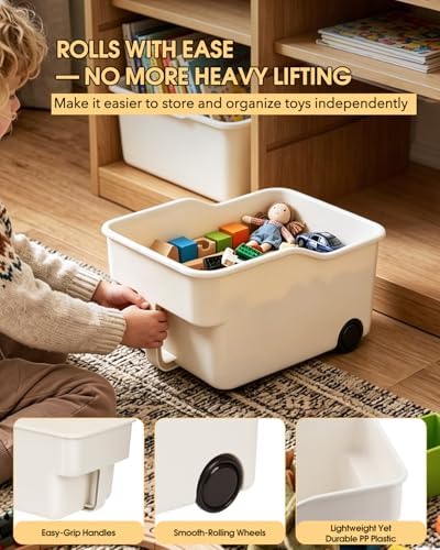 3 Pack PP Organizer with Wheeled Storage box for Kitchen Cabinet Bin | 3 pack organizer kitchen, laundry, garage at once; organizer with rolling wheels glide out from high cabinets easily
