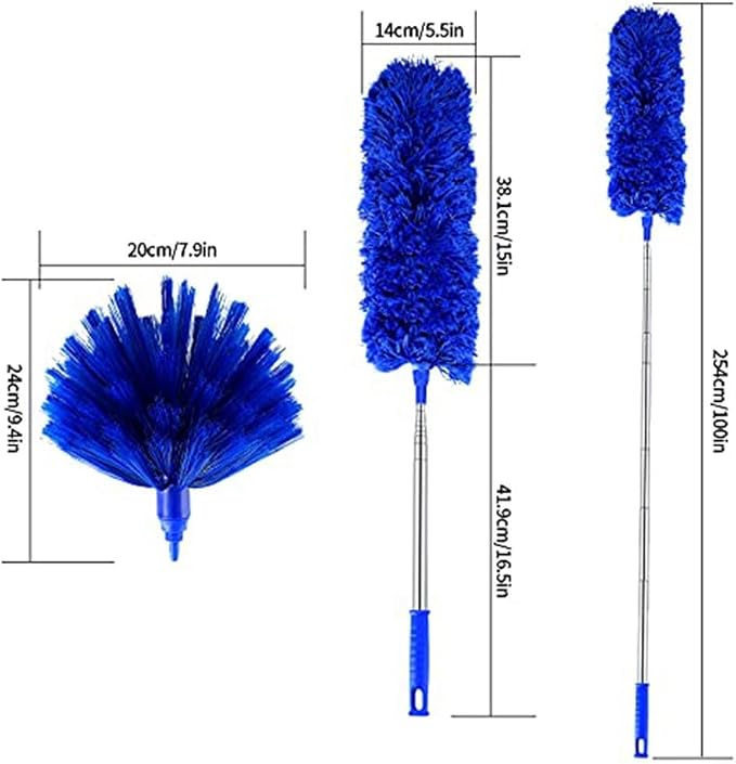 2 Pcs Extendable Feather Duster with Stainless Steel Pole, Microfiber Cleaning Brush for Ceiling Fans Blinds Cars and High Corners, 15.7 Inch(7)