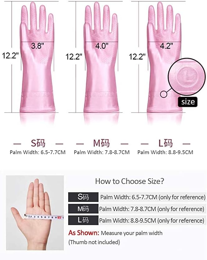 Alimat PluS Pink Cleaning Gloves Latex Free, Cotton Liner, 1 Pair, Medium | Reusable Dishwashing Gloves with Non Slip Embossed Texture, Waterproof Kitchen Gloves for Laundry, Gardening