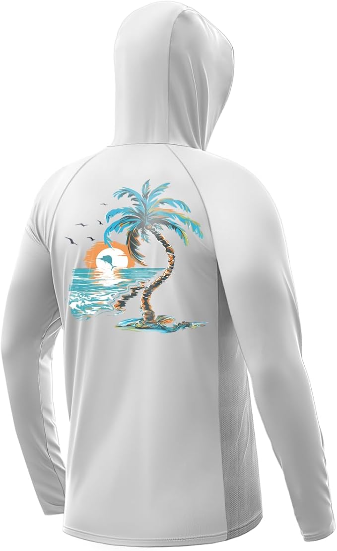 Palmyth Men's Fishing Hoodie UPF 50+ Long Sleeve with Face Mask Neck Gaiter | Zipper Pocket, Thumb Loops, Quick-Dry, Side Mesh Panels, Lens Cleaning Cloth
