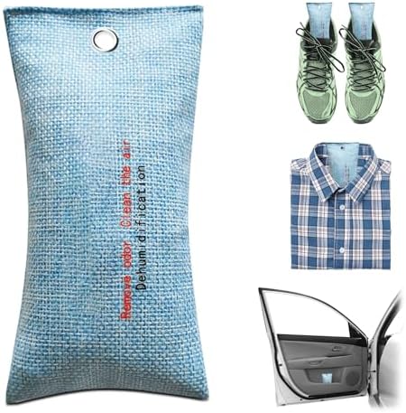 2 Bags Natural Air Purifying Bag | Bamboo Charcoal Odor Absorber for Home & Car | Closet Odor Eliminator, Small Room Deodorizer & Car Air Freshener | Charcoal Bags (75g light blue, Unscented)