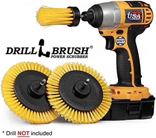Tile and Grout Cleaning Drill Brush Set - Bathroom Scrub Brush for Drill | 3 pack Drill Brush Power Scrubber Cleaning Brush Yellow Medium Stiffness - Shower Floor Scrub Brush for Drill - Crevice Brush