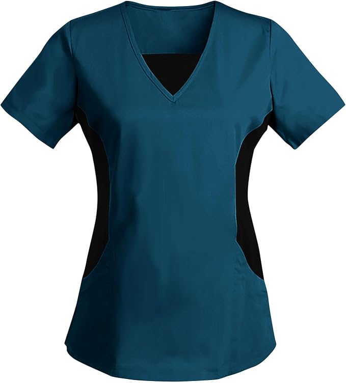 Women's Scrub Top V-Neck Tops, Moisture Wicking and Stretch Breathable Housekeeping Uniforms, Medical Nurse Shirt