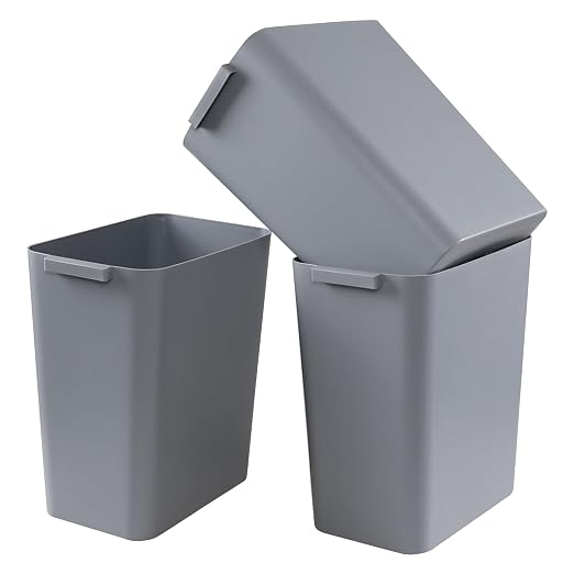 Zopnny Pack of 3 Rectangular Office Wastebasket Trash Can, 4.5 Gallon, Grey | Commercial Slim Trash Bins, Small Recycling Bin & Garbage Container for Office, Bathroom, Kitchen