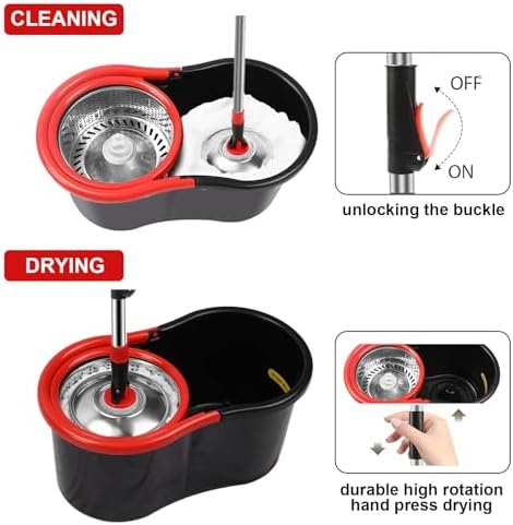 Spin Mop and Bucket Set, 360° Spinning Mop and Bucket System, for Mop Floor Cleaning, with 3 Microfiber Mop Replacement Heads and 61" Stainless Steel Adjustable Handle