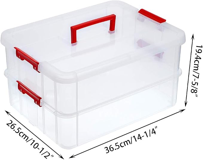 BTSKY 2 Layer Stack & Carry Box, Plastic Multipurpose Portable Storage Container Box Handled Organizer Storage Box for Organizing Stationery, Sewing, Art Craft, Jewelry and Beauty Supplies(Red) | Multipurpose Craft Organizers and Storage for Organizing...