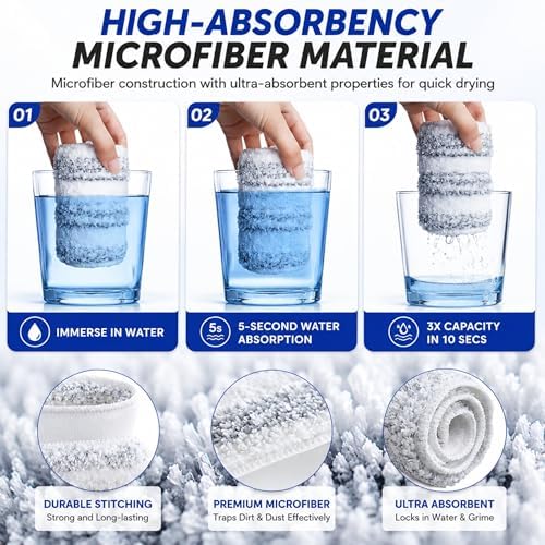 10 Pack H2prO Mop Pads,Compatible with O Cedar H2prO Flat Mop System Universal Mop Pads Mop Head Refills Washable Wet Mop,Replacment for Vileda H2prO Size Mops 15.94'' x 4.33''