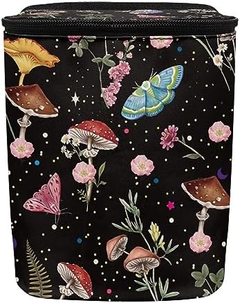 Mushroom Trash Can for Car Cottagecore Moth Boho Car Accessories for Women Portable Leakproof Garbage Can Bags with Zipper and Lid Butterfly Auto Trash Bag Hanging Front Seat