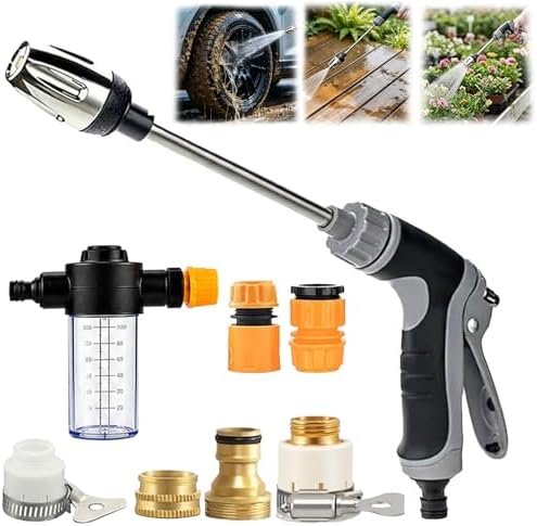 High Pressure Garden Hose Nozzle, Handheld Power Washer Spray Gun with 360° Rotating Nozzle, 3 Spray Modes & Foam Sprayer for Cars, Patios, Driveways and Outdoor Cleaning-Tool-Free Installation(1 Set)