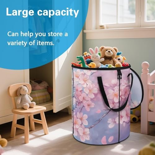 doginthehole Pink Floral Butterfly Collapsible Garbage Can 23 Gallons Trash Can Outdoor Waterproof Recycling Bin Storage Bag Holder Trash Bin with Lid, 22.83x17.71 in