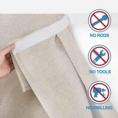 RYB HOME Linen Blended French Door Window Curtains, Tricia Door Shades | Farmhouse Home Decor, No Drill, Room Darkening, Privacy, Portable for Patio/Office/Classroom, W26 x L72, Khaki, 1 Panel
