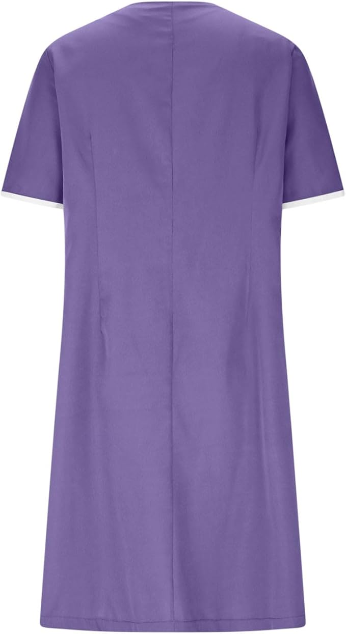 Scrubs Dress for Women - Button Front Nursing Workwear - Casual Housekeeping Dresses with Pockets