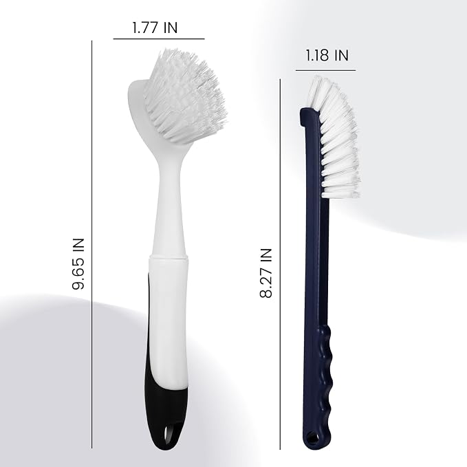 Dish Brush 2 Pack Dish Scrub Brush and 2 Pack Grout Brush | Kitchen Brushes for Dishes,Pots, Pans and Sinks Dish Brush with Handle Built-in Scraper