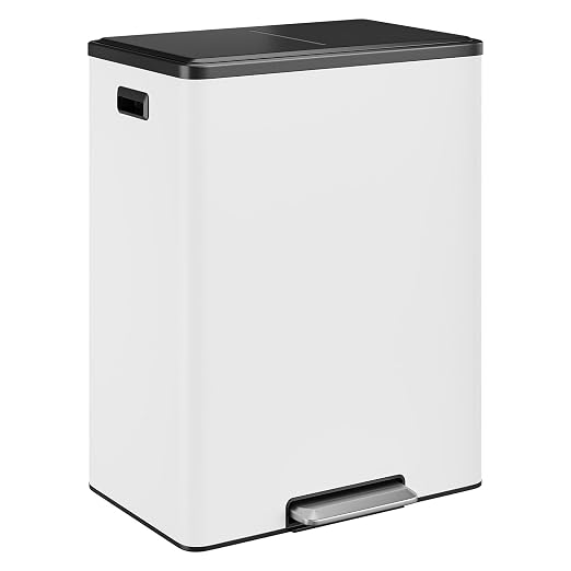 Jojoka Dual Trash Can for Kitchen Recycling and Trash, 16-Gallon Stainless Steel Double Garbage Bin with Lid and Foot Pedal, Soft Close, Removable Compartments for Waste Separation, Home Organization