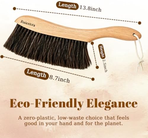 Natural Horsehair Bed Brush, Soft Bristle Dust Brush with Wood Handle, Hand Broom for Cleaning Bed, Furniture, Couch, Shelves, Car Interior, Clothes - Gentle on Delicate Surfaces
