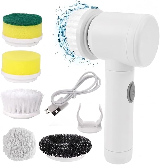Electric Spin Scrubber - Cordless IPX7 Waterproof Shower Scrubber with 2 Speed Settings and 6 Replaceable Heads，Electric Cleaning Brush for Bathroom，Kitchen and Windows