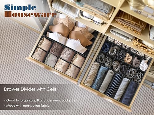 Simple Houseware 4-Pack Drawer Organizer Set for Underwear/Socks/Bra | Dark Gray, Closet Dividers for Underwear, Socks, Bras, Scarves, Ties - Foldable Non-Woven Storage Boxes