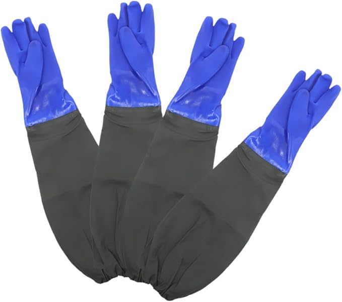 minkissy Waterproof Long Arm Rubber Gloves with Cotton Lining, Elbow-length Heavy Duty Kitchen Cleaning Gloves for Dishwashing and Aquarium Care, 2 Pairs, Blue