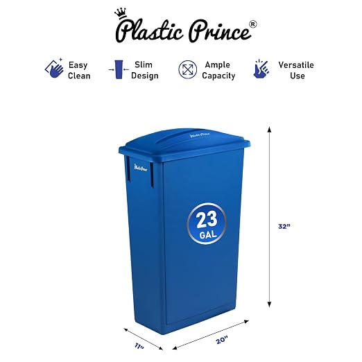 PLASTIC PRINCE 23 Gallon Slim Trash Can with Paper Recycling Lid, Commercial Blue Rectangular Garbage Can, Waste Bin for Home Kitchen Cabinet 2 Pack