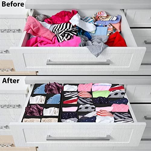 Simple Houseware 4-Pack Drawer Organizer Set for Underwear/Socks/Bra, Black | Closet Dividers for Underwear, Socks, Bras, Scarves, Ties - Foldable Non-Woven Storage Boxes