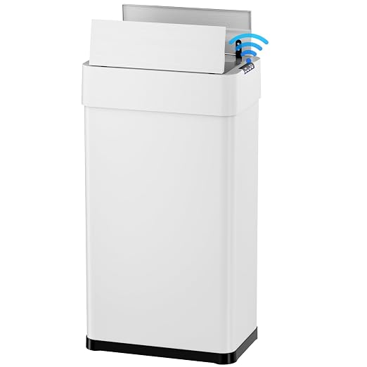 Automatic Trash Can, 21.1 Gallon Touchless Motion Sensor Trash Bin | Smart Garbage Can with Soft-Close Lid, Bag Retainer Ring and Display Light,for Kitchen,Living Room Office (White, 80L)