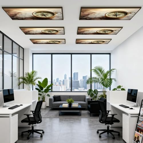6 Pack Fluorescent Light Covers for Ceiling Lights Magnetic Old Compass World map Travel Geography Navigation Tourism Decorative Magnetic Light Cover Light Filters for Classroom Office Home