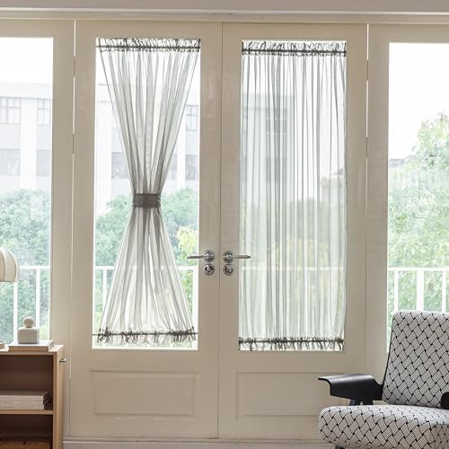 Aquazolax Glass Door Panel Window Curtain Elegant Solid Voile Rod Pocket Sheer French Door Panel 54x72 Inches with Bonus Tieback - 1 Piece, Grey