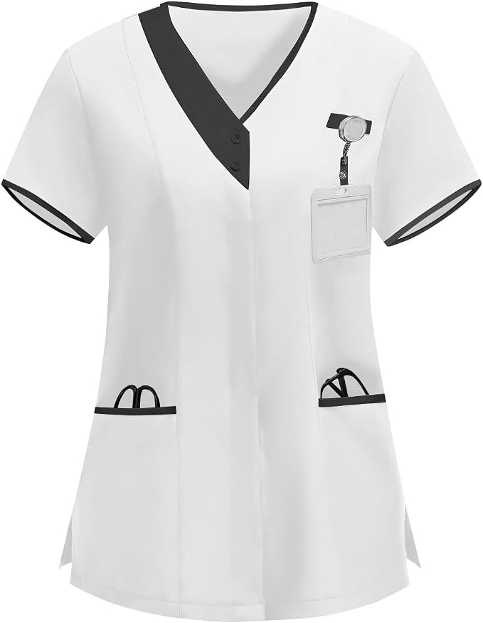 2026 Housekeeping Uniform Cleaning Uniforms - Button V Neck Top & Pants with Multi Pockets - Scrubs for Women