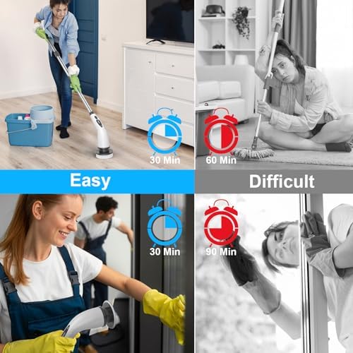 Electric Spin Scrubber, Cordless Shower Cleaner Brush with Adjustable Extension, 4 Replaceable Cleaning Heads, Power Shower Scrubber for Bathroom, Tub, Tile, Floor