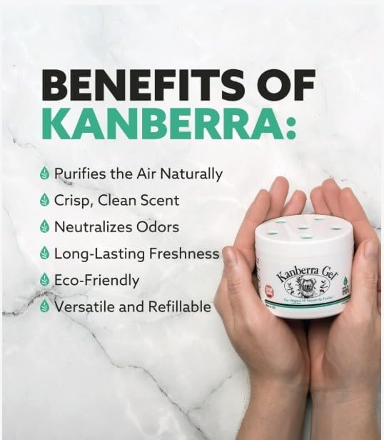 Kanberra Gel 3oz - All-Natural Odor Eliminator & Air Freshener for Home, Car, RV, Boat, Gym Bag | Eco-Friendly, Long-Lasting Tea Tree Oil Formula, Safe for Pets and Family.