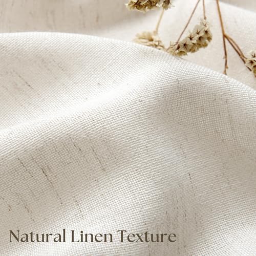 Beige Semi Sheer Linen Kitchen Curtains 24 Inch Length 2 Panels | Natural, Boho Rustic, Light Filtering Curtains & Drapes, for Bathroom RV Campers Window Treatment, Rod Pocket, 34x24 Inch