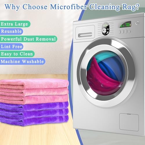 12 Pcs Extra Large Microfiber Cleaning Cloth, 20" x 30" Washable Reusable Large Floor Cloth Rags, Microfiber Towels for Mop Cleaning Office Bathrooms Housekeeping (Purple, Blue, Pink)