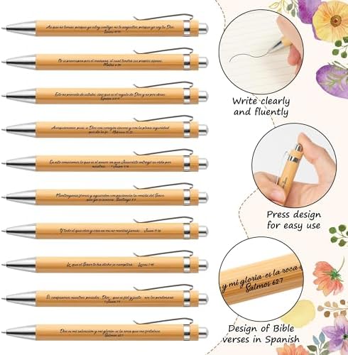 ANGOLIO 230 Spanish Christian Floral Religious Gifts Bulk, Back to School Regalos Bookmarks Cristianos En Español Bible Verse Bamboo Pen Keychain Inspirational Bookmark Gift for Teacher Church Favor