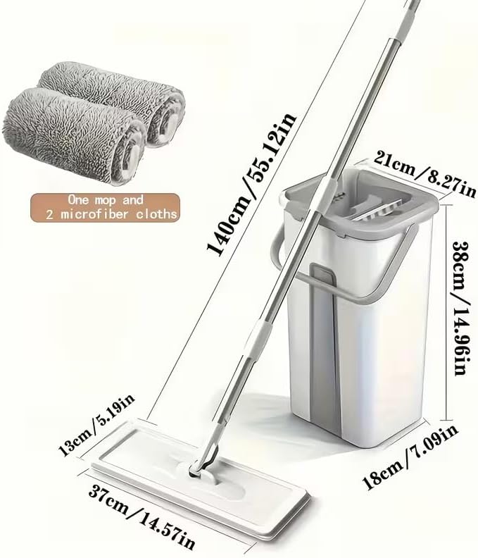 Mop and Bucket Set with AUTO Pump, 3-Zone Separate Dirty and Clean Water, Flat Mop and Bucket System with Wringer and Wheels, 2 Reusable Microfiber Pads, One-Touch Water Filling for Home Cleaning