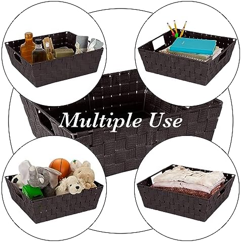 Simplify Large Shelf Woven Strap Tote | Decorative Storage Basket | Built in Handles | Organization | Closet | Bedroom | Bathroom | Nursery | Accessories | Toys | Gifts | 2 Pack | Chocolate