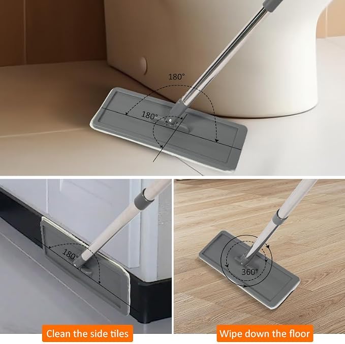 360° Microfiber Flat Mop with Hands-Free Self-Cleaning Bucket, Wash & Dry Dual Chamber System, Adjustable Handle, Includes 2 Microfiber Mop Pads, Wet & Dry Floor Cleaning - (LV-F02)